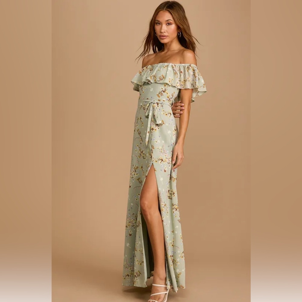Amazing Moment Mint Green Floral Off-Shoulder Dress